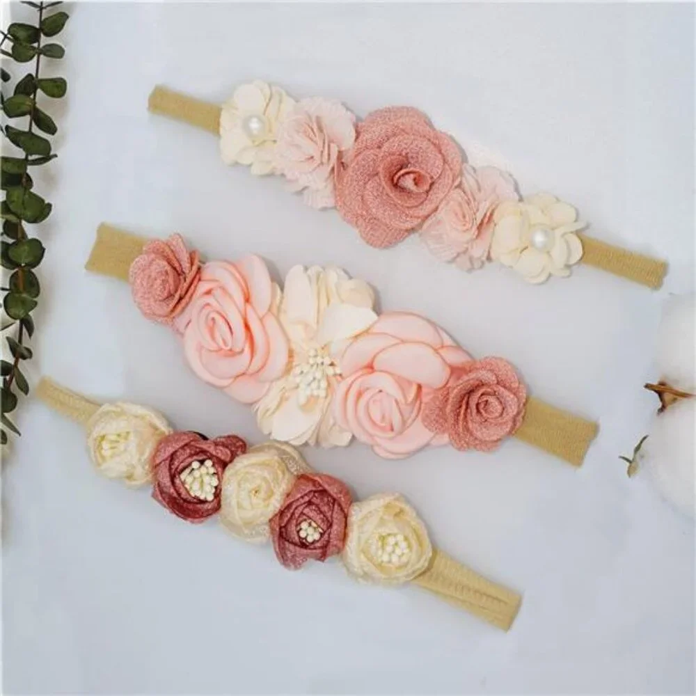 Baby girl flower headbands set nylon elastic bows infant newborn toddler girls